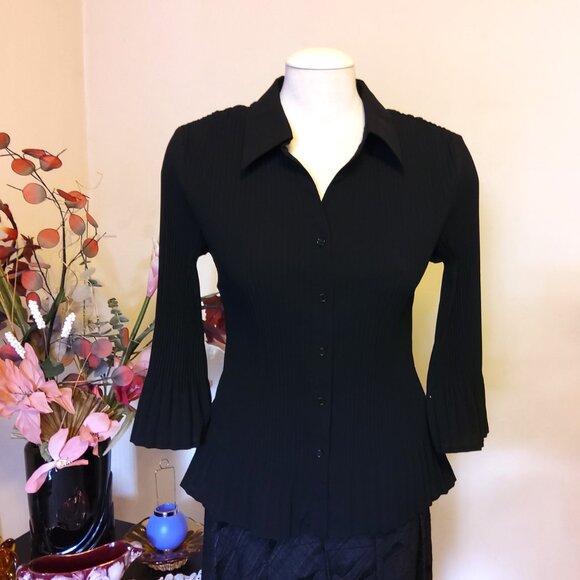 NWOT Fred David Women’s Long Sleeve Black Pleated Blouse Top Size S 6 - Picture 6 of 7